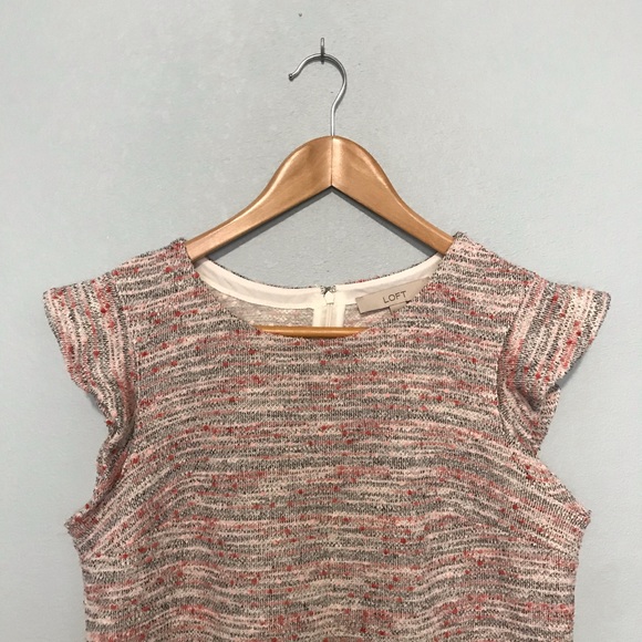 LOFT Soft Pink Knit Shift Dress Ruffle Sleeves - Picture 2 of 7